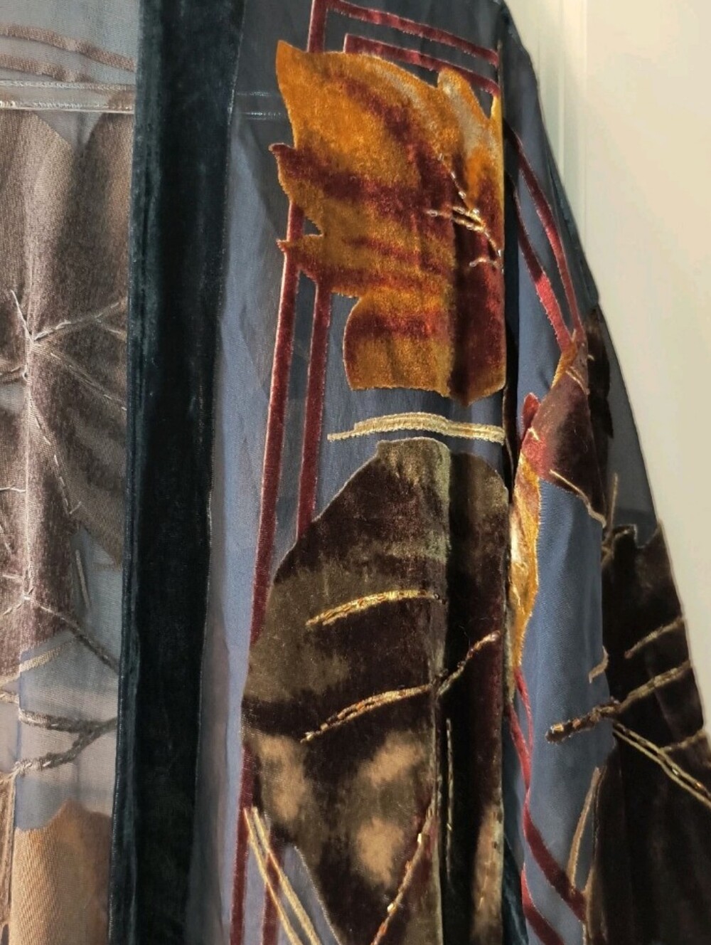 Soft Surroundings Duster Cardigan Womens L XL Velvet Burnout Beaded Sheer Kimono - Picture 5 of 8